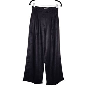 NEW a.ren  Remlee 100% Linen Pleated Cuffed Black Wide Leg Pants Size Small
